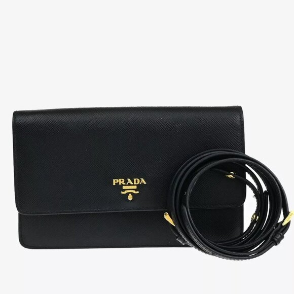 authenticity guaranteed PRADA Logo Mini Shoulder Bag Wallet Saffiano Leather - Picture 1 of 15